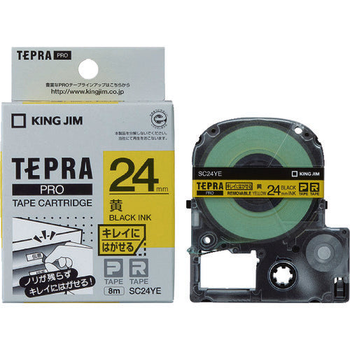 KING JIM 【純正】「テプラ」PROテープ 24mm キレイにはがせるラベル/黄ラベル/黒文字 長さ8m SC24YE 1 個