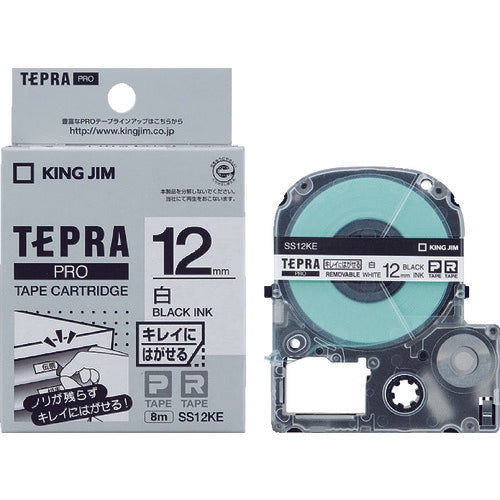 KING JIM 【순정】 “테프라” PRO 테이프 12 mm 깨끗하게 벗기는 라벨/흰색 라벨/흑문자 길이 8 m SS12KE 1개
