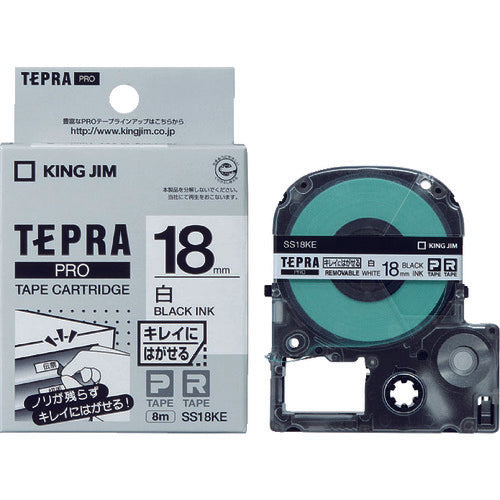 KING JIM 【순정】 “테프라” PRO 테이프 18 mm 깨끗하게 벗기는 라벨/흰색 라벨/흑문자 길이 8 m SS18KE 1개