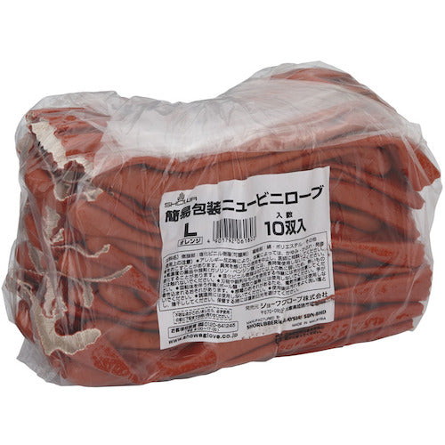 SHOWA PVC gloves bulk purchase, simple packaging, New Vinyl Robe (10 pairs), orange, L size, NO610-L10P, 1 bag