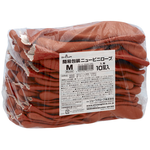 SHOWA PVC gloves bulk purchase, simple packaging, New Vinyl Robe (10 pairs), orange, medium size, NO610-M10P, 1 bag