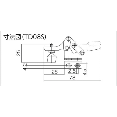 Super Downward Presser Toggle Clamp (Horizontal Handle Type) Total Length: 78mm Clamping Force: 0.3kN Straight Base TD08S 1 pc