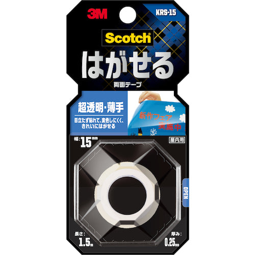 3M スコッチ はがせる両面テープ 超透明・薄手 15mm×1.5m KRS-15 1 巻