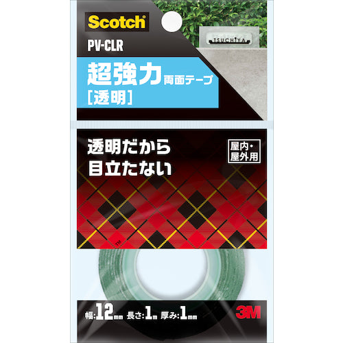 3M Scotch Super Strong Double-Sided Tape, Transparent Type, 12mm x 1m, PV-CLR, 1 Roll