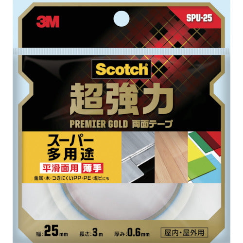 3M スコッチ 超強力両面テープ プレミアゴールド スーパー多用途 薄手 25mm×3m SPU-25 1 巻