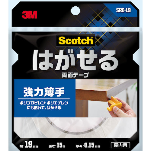 3M 스카치 벗기는 양면 테이프 강력 얇은 19mm×15m SRE-19 1권