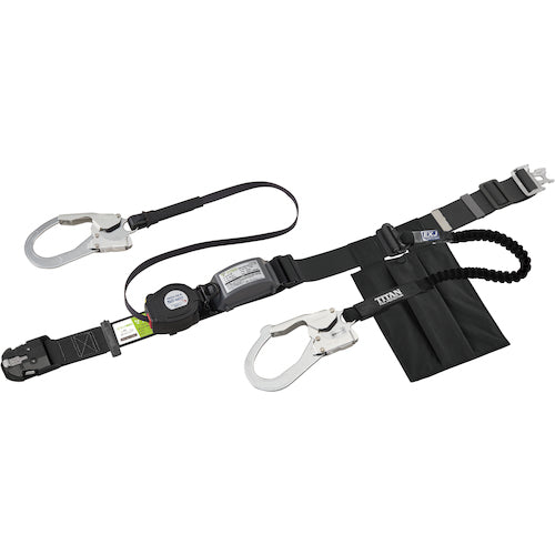 타이탄 몸통 벨트형 락 부착 권취식 더블 원터치 버클 사양 REELOCK S2NEO + EXJ 보조 로프 블랙 OT-SLN505-WEB-BL 1개