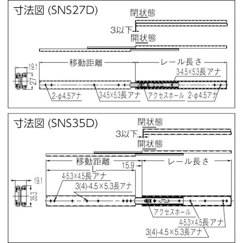 SUGATSUNE (190110190) SNS27D-50 All stainless steel slide rail SNS27D-50 1 piece