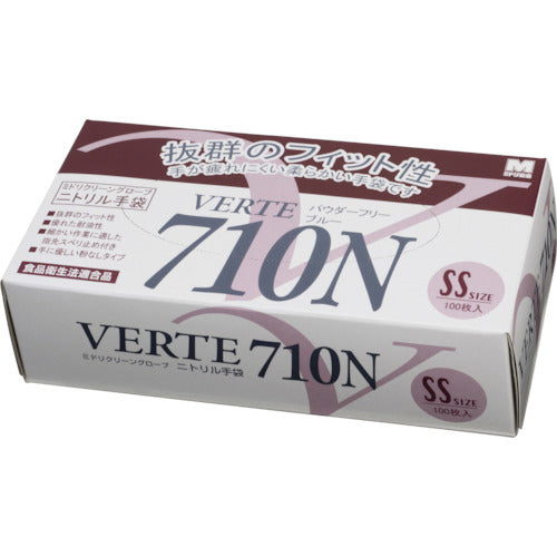 미도리 안전 니트릴 일회용 장갑 극박 분말 없음 블루 SS (100장입) VERTE-710-N-SS 1 상자