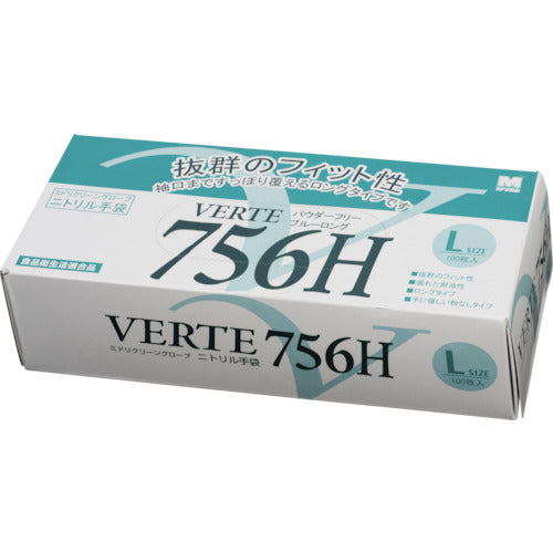Midori Anzen Nitrile Disposable Gloves, Long, Powder-Free, Blue, L (100 pieces) VERTE-756H-L 1 box