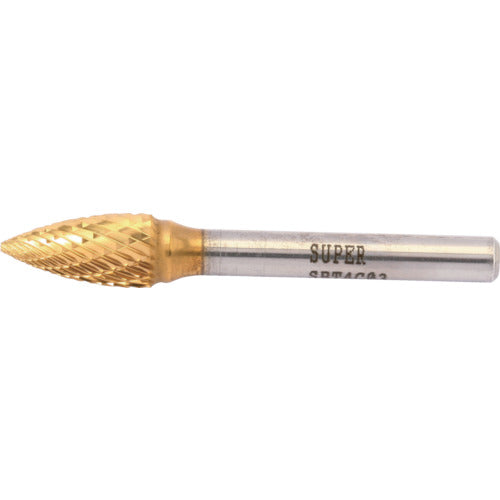 Super Super Carbide Bur Titanium Coated Brazed Type Point Type (Double Cut) Blade Diameter: 9.5mm Shaft Diameter: 6.0mm SBT4C03 1 pc