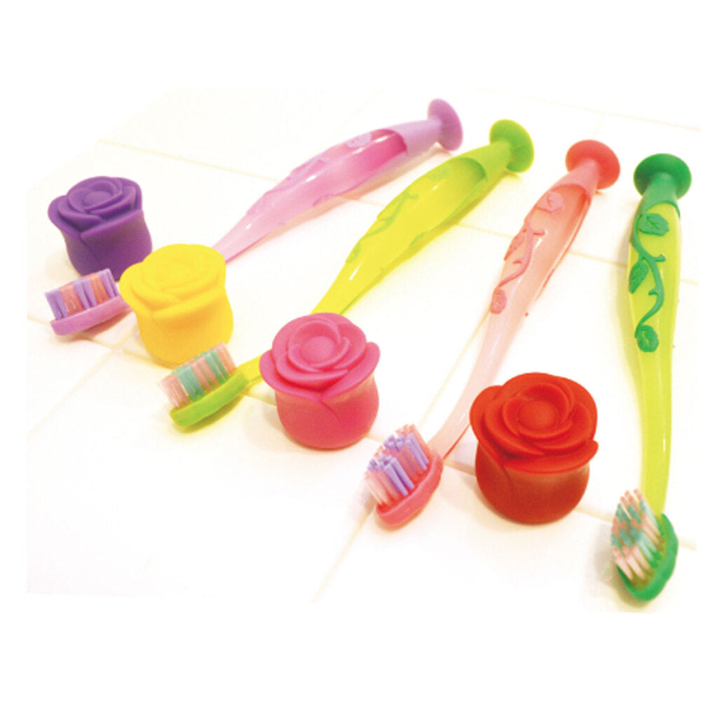 Pitatto Flores Rose Toothbrush with Suction Cup Sweet Pink 1 Piece 1 pc