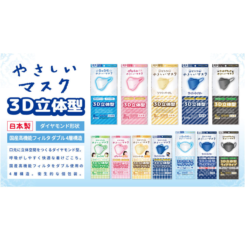 【아울렛】 쉬운 마스크 3D 입체형 표준 사이즈 네이비 개 포장 5장입 1개