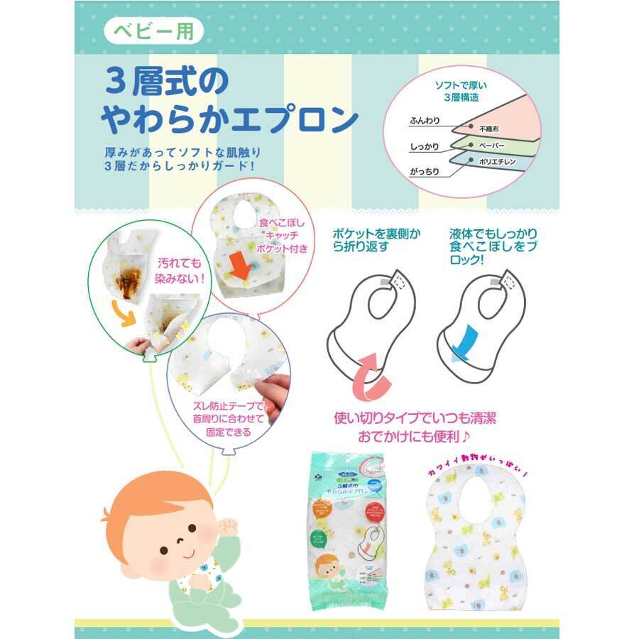 Soft 3-ply apron for babies, animal design, disposable type, 20 pieces, 1 piece