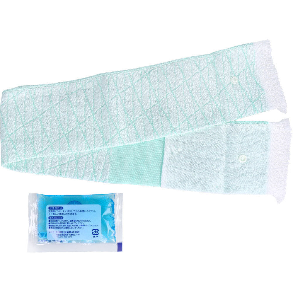Cool gauze scarf with ice pack, grid mint, 1 piece, 1 piece