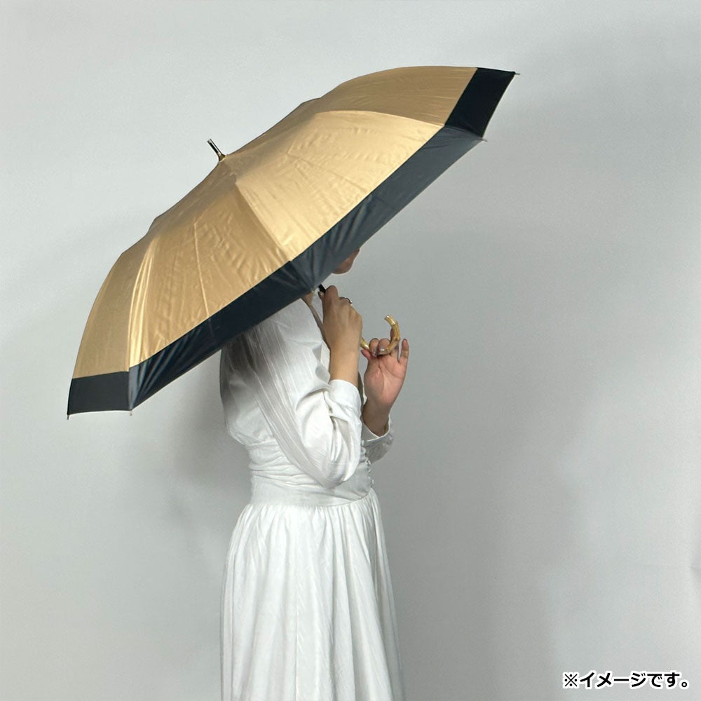晴雨兼用ショートワイド傘 竹手元 裏黒コーティング 無地切継 ベージュ 1 個