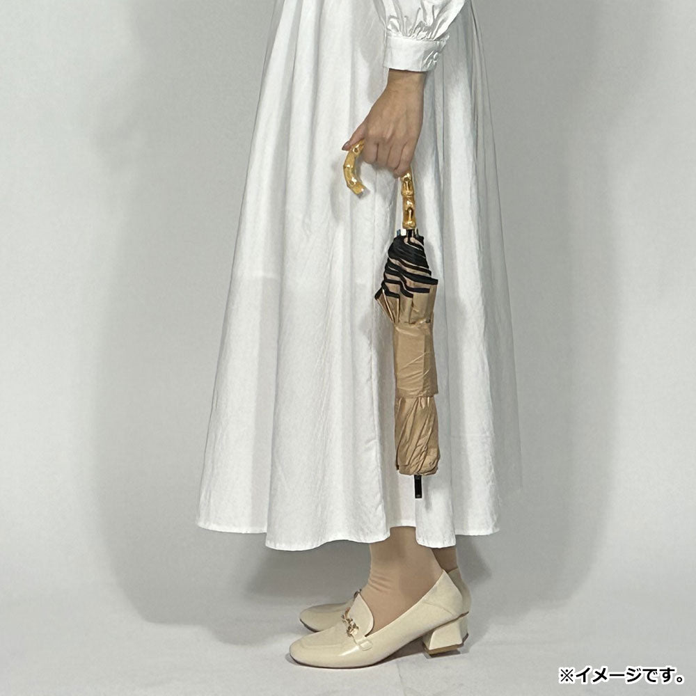 晴雨兼用ショートワイド傘 竹手元 裏黒コーティング 無地裾パイピング ベージュ 1 個