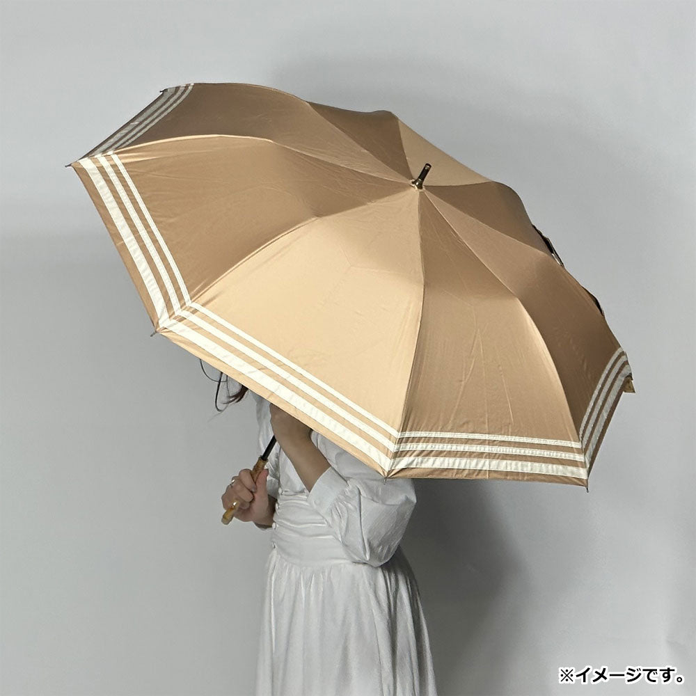 晴雨兼用ショートワイド傘 竹手元 裏黒コーティング マリンボーダー ベージュ 1 個
