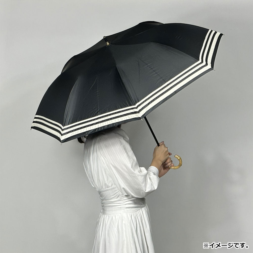 晴雨兼用ショートワイド傘 竹手元 裏黒コーティング マリンボーダー ブラック 1 個