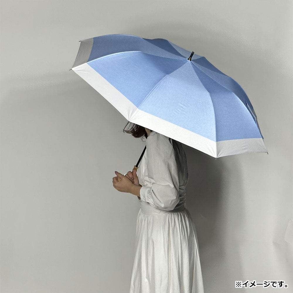 晴雨兼用ショートワイド傘 裏黒コーティング ダンガリー風切継プリント サックスブルー×オフ 1 個