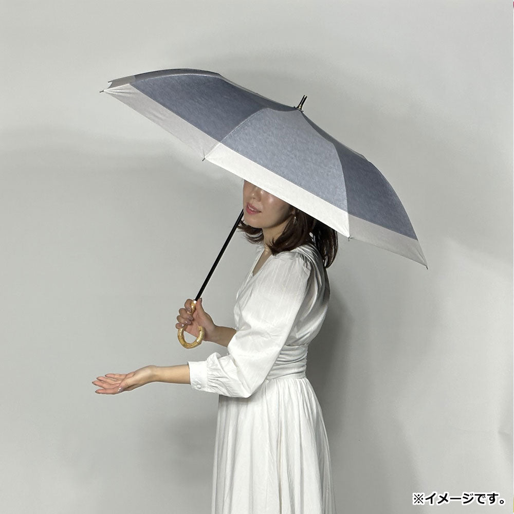 晴雨兼用ショートワイド傘 裏黒コーティング ダンガリー風切継プリント チャコール×LBR 1 個