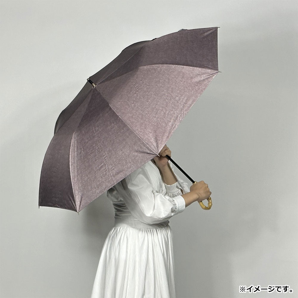 Short wide umbrella for both sunny and rainy days, black coated lining, plain dungaree print, brown, 1 pc