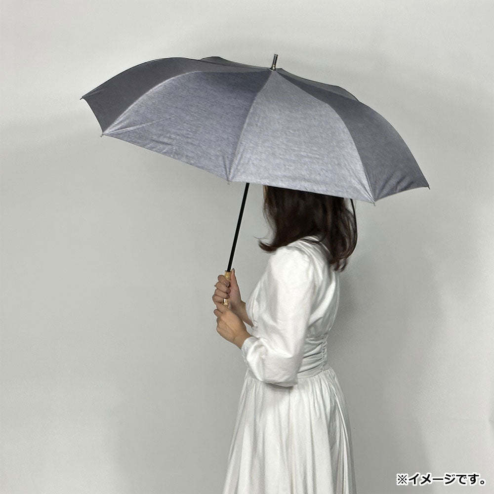 晴雨兼用ショートワイド傘 裏黒コーティング ダンガリー風無地プリント チャコール 1 個