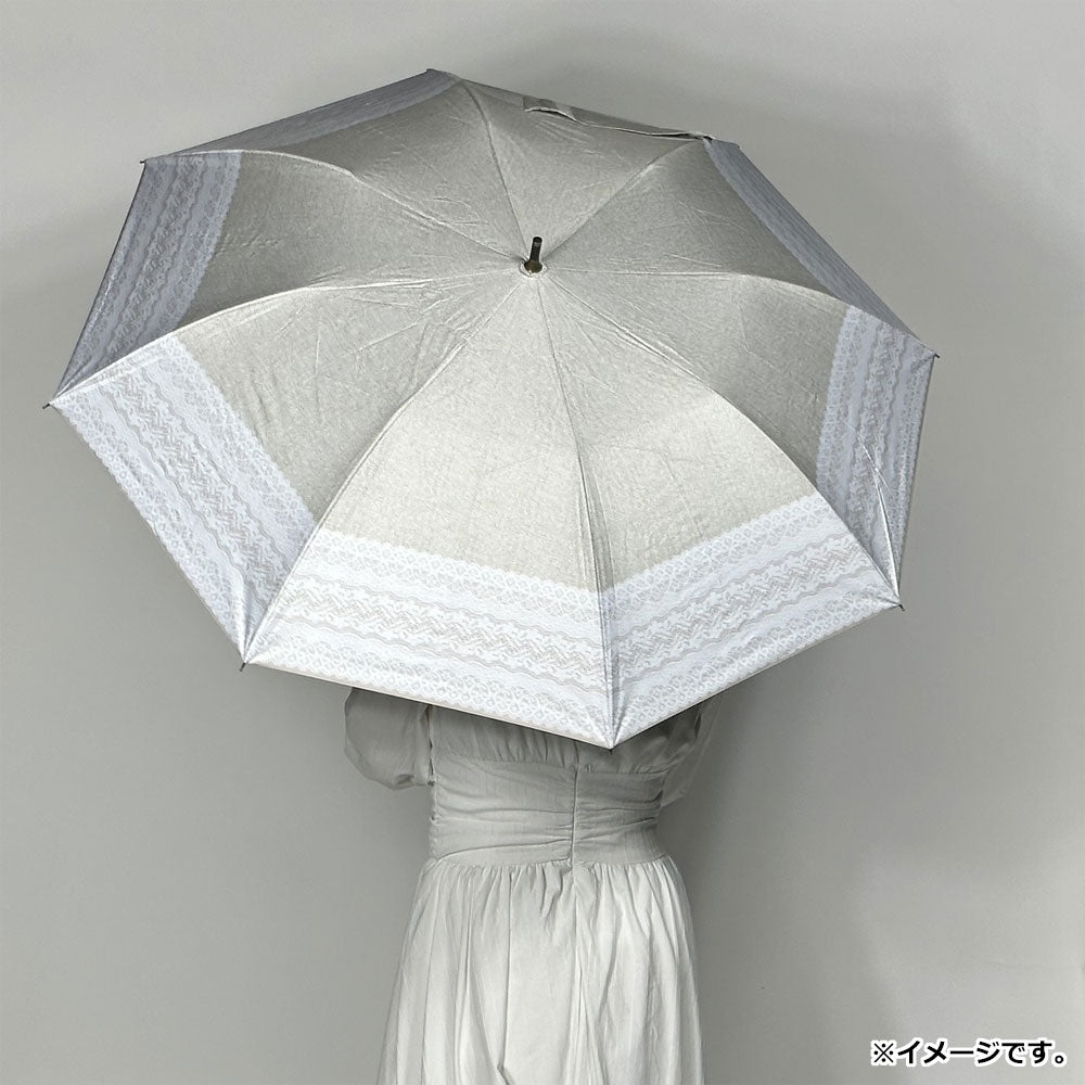 하루비 겸용 짧은 와이드 우산 린넨풍 무지×리버 레이스 프린트 베이지×오프 화이트 1개