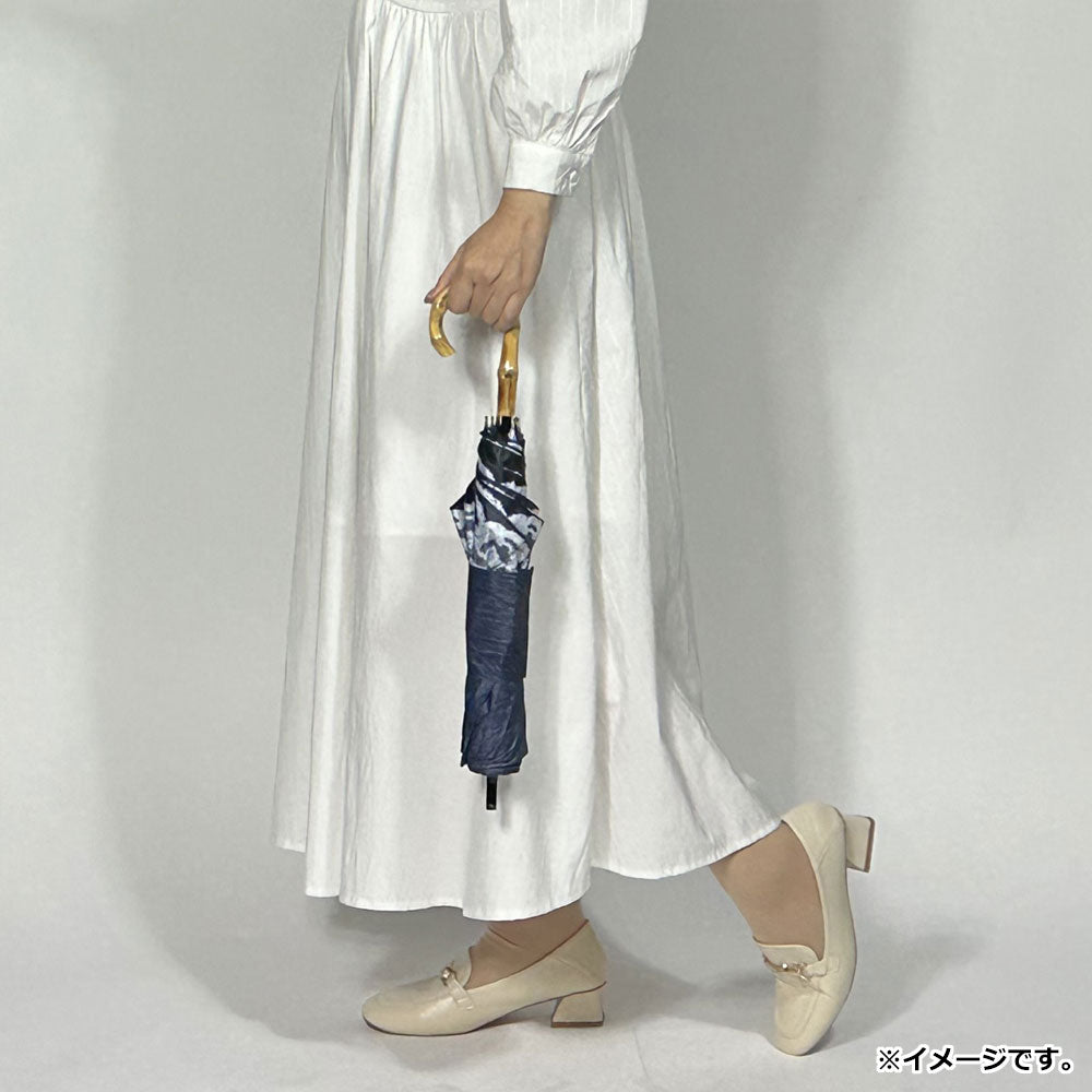 晴雨兼用ショートワイド傘 リネン風無地×リバーレースプリント ネイビー×オフホワイト 1 個