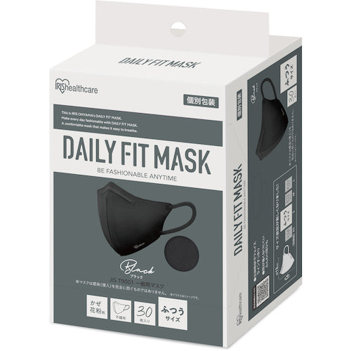 IRIS 296469 DAILY FIT MASK 입체 보통 사이즈 30장입 블랙 RK-F30SBK 1상자