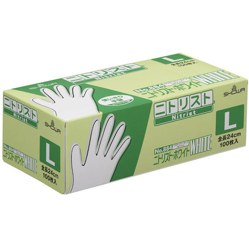 SHOWA ニトリルゴム使い捨て手袋 No884 ニトリスト・ホワイト100枚入 Lサイズ NO884-L 1 箱