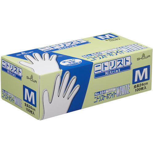 SHOWA ニトリルゴム使い捨て手袋 No884 ニトリスト・ホワイト 100枚入 Mサイズ NO884-M 1 箱