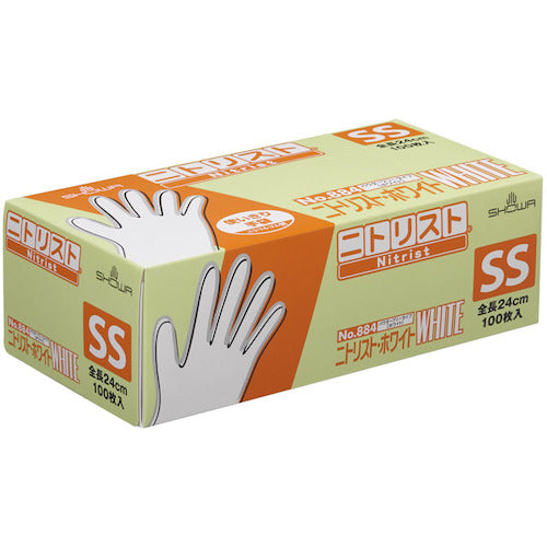 SHOWA Nitrile Rubber Disposable Gloves No. 884 Nitrist White 100 pieces SS size NO884-SS 1 box