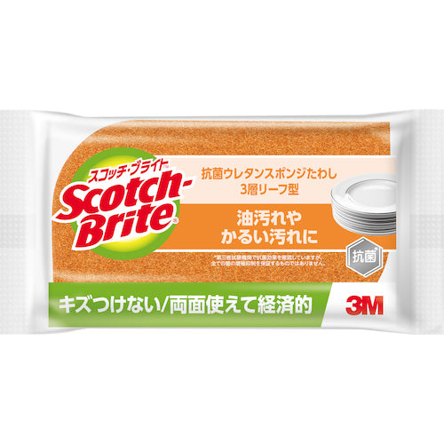 3M 스카치 브라이트 항균 우레탄 스폰지 가루 (리프형) 오렌지 SS-72KE 1 PK