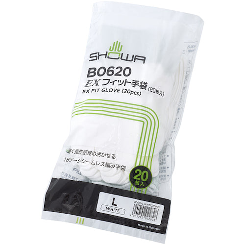 SHOWA EXフィット手袋20枚入り B0620 ホワイト Lサイズ B0620-LW 1 袋