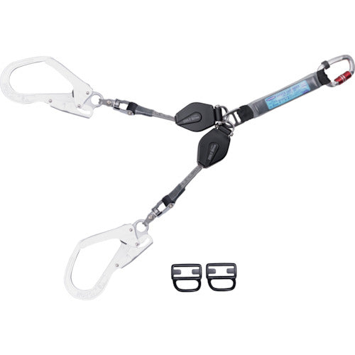 TSUYORON Full Harness Lanyard Twin Lanyard with Locking Mechanism Retractable Colt Retractor THL-2-CR93SV-21KS-BK-2R23-BP 1 Piece