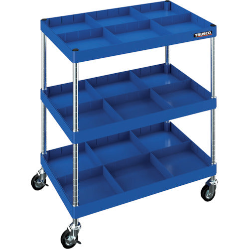 TRUSCO 【売り切り廃番】フレックスワゴン 750X500XH880 3段 ハンドルなし 75パイゴムキャスター ブルー FLWB-823NH-G75-B 1 台