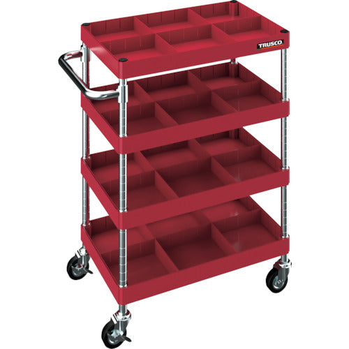 TRUSCO 【売り切り廃番】フレックスワゴン 600X400XH880 4段 75パイゴムキャスター レッド FLWB-814-G75-R 1 台