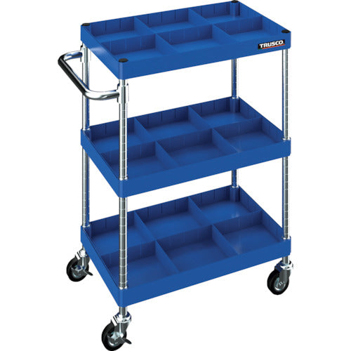 TRUSCO 【売り切り廃番】フレックスワゴン 600X400XH880 3段 75パイゴムキャスター ブルー FLWB-813-G75-B 1 台