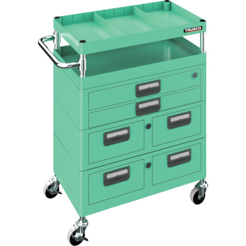TRUSCO 【売り切り廃番】フレックスワゴン 600X400XH880 2列引出2個、2段引出1個 仕切板付き 75パイEL車輪キャスター ヤンググリーン FLWB-812XW2S1-NU75-YG 1 台