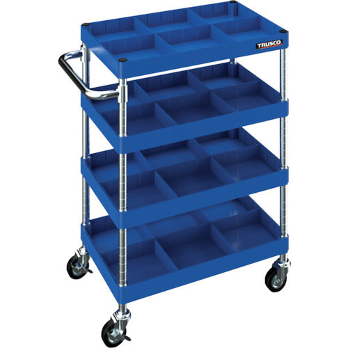 TRUSCO 【売り切り廃番】フレックスワゴン 600X400XH880 4段 75パイゴムキャスター ブルー FLWB-814-G75-B 1 台