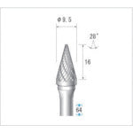 나카니시 티타늄 코트 초경 커터 테이퍼 (더블 컷) 날 직경 9.5mm 날 길이 16mm 21546 1 개