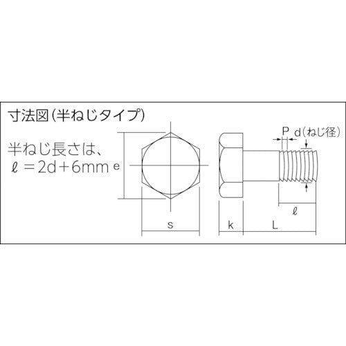 TRUSCO 六角ボルト ユニクロ 半ネジ M20×70 2本入 B22-2070 1 PK