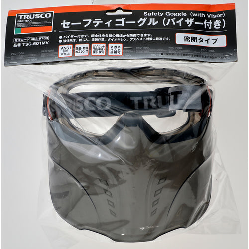 TRUSCO 세이프티 고글 바이저 부착 밀폐형 TSG-501MV 1개