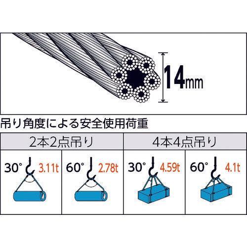 TRUSCO 玉掛けワイヤーロープ 段落し 14mmX1m TWD-14S1 1 本