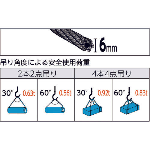 TRUSCO Wire Rope for Slinging, Dropped, 6mm x 3.5m, TWD-6S3.5, 1 Piece