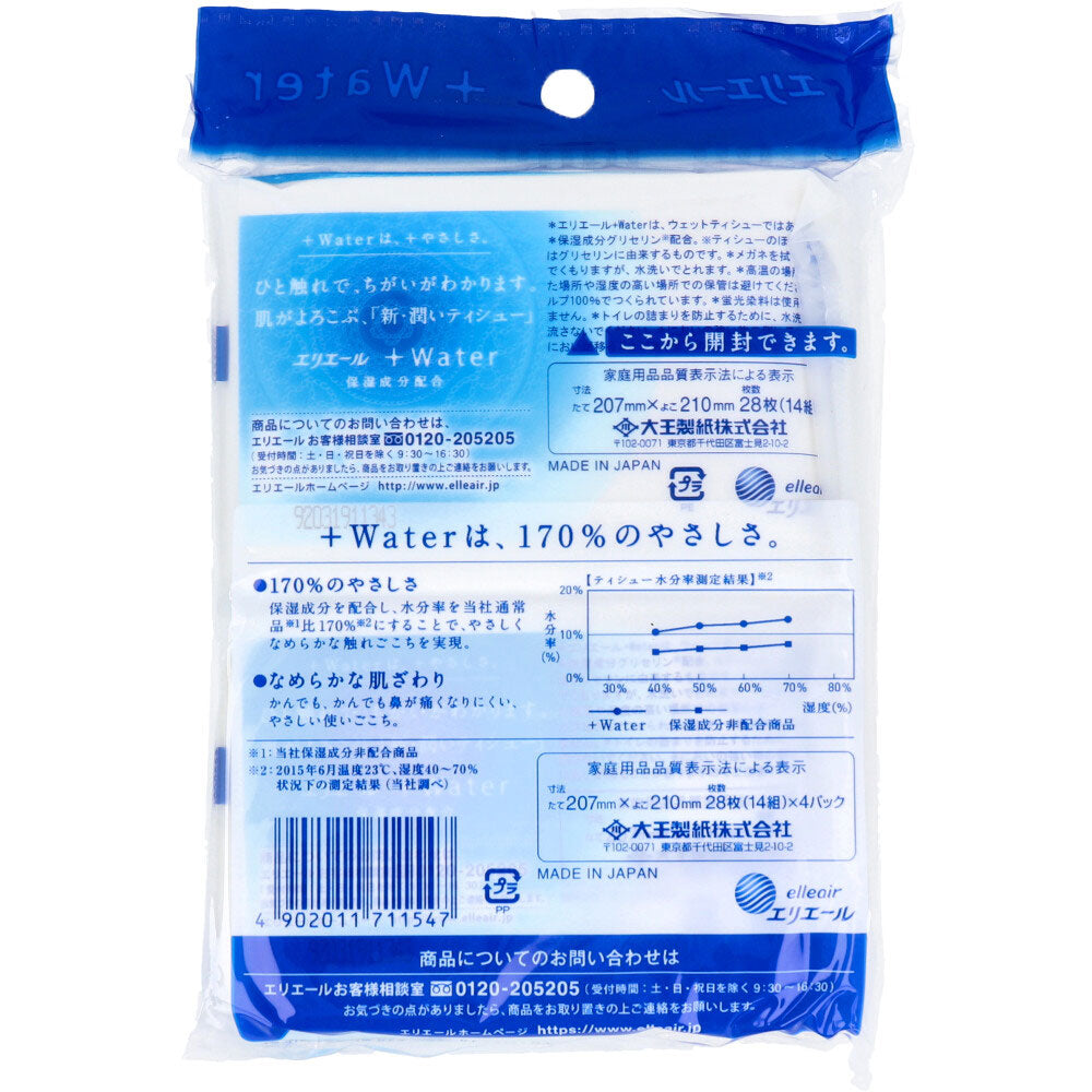 엘리에르 + Water(플러스 워터) 포켓 티슈 28장(14조)×4개 팩 1개