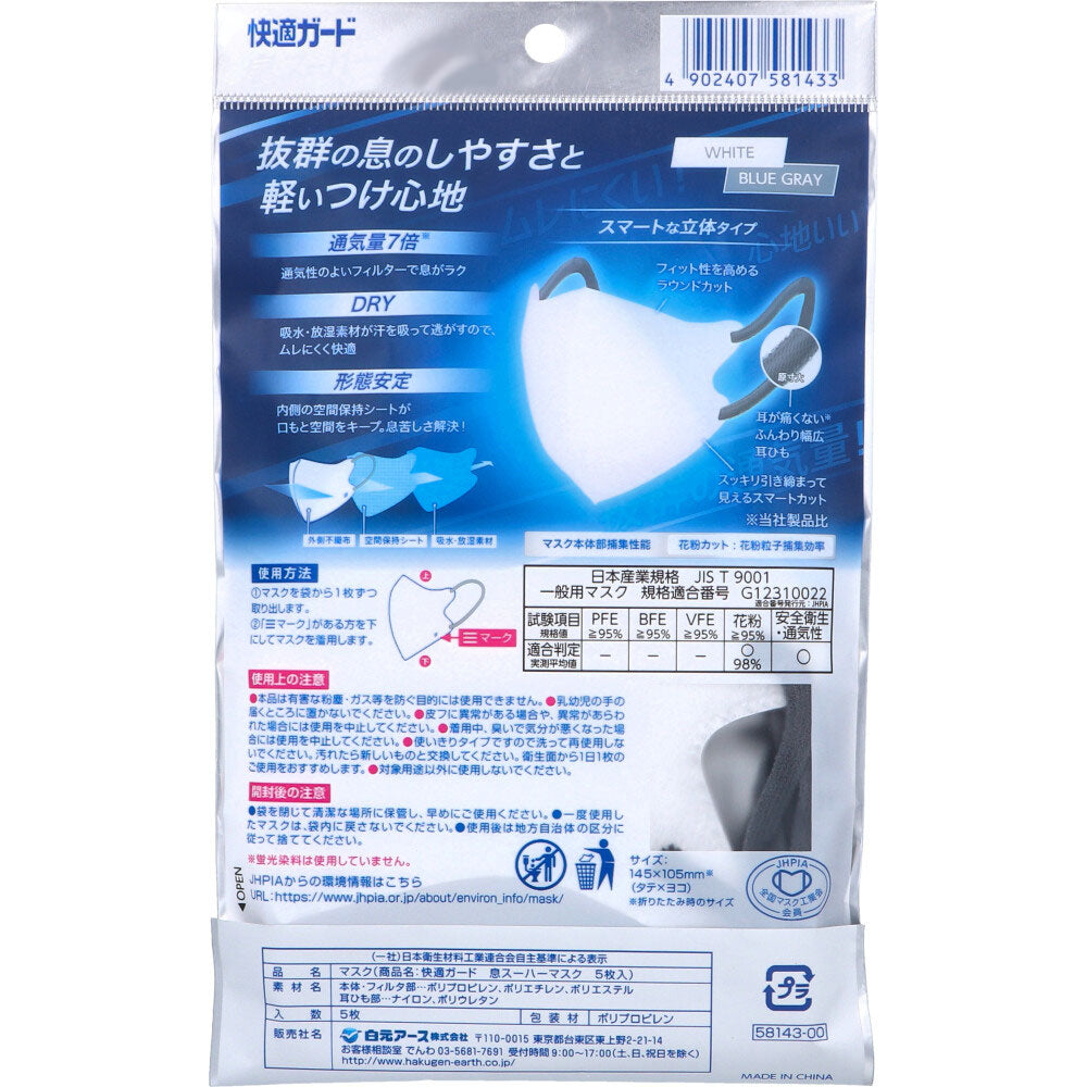 Comfort Guard Breathe Mask, 3D Type, Regular Size, 5 Pieces, 1 Piece