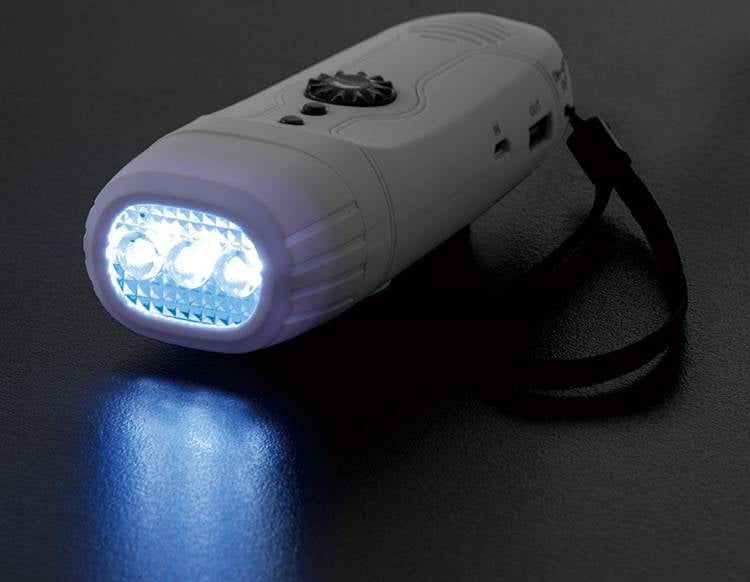 ボウエキスマホ対応ダイナモFMラジオLEDライト ホワイト