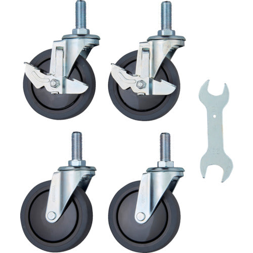 TRUSCCO 스틸제 왜건용 2단계 S부착 캐스터 세트 툴 왜건 피닉스 왜건용 100Φ 엘라스토머 소음・더블 스토퍼 타입 PEW-ELW100SET